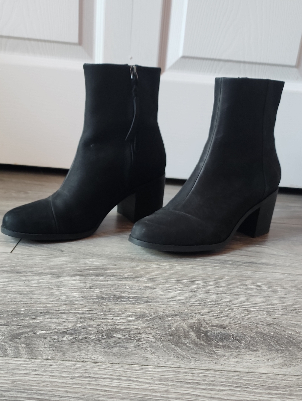 Toms Black Suede Block Heel Ankle Boots